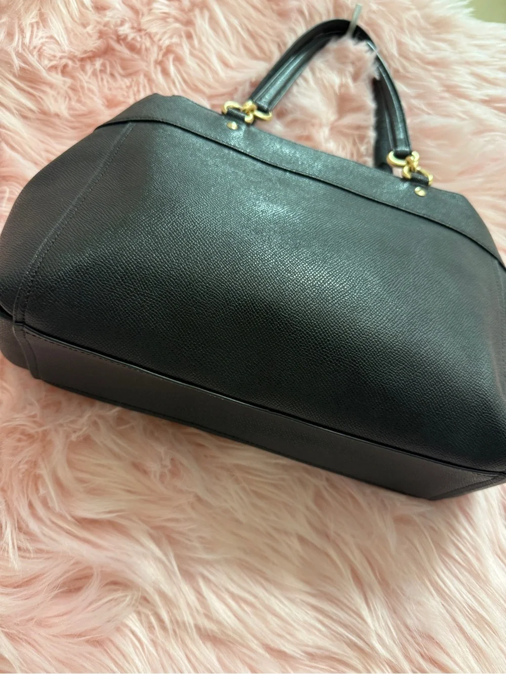 Coach Factory Black Leather Shoulder Bag with Gold Accents